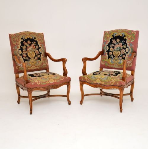 Pair of Antique Carolean Style Needlepoint Armchairs
