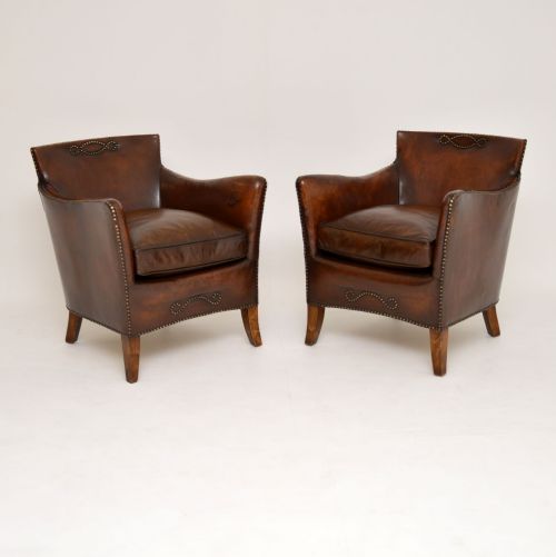 Pair of Antique Swedish Leather Armchairs
