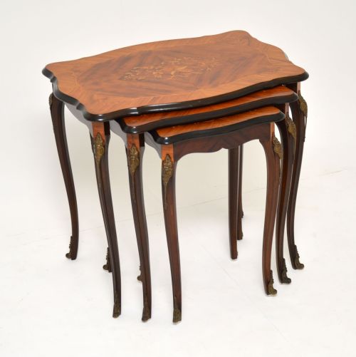 Antique French Inlaid Marquetry Nest of Three Tables