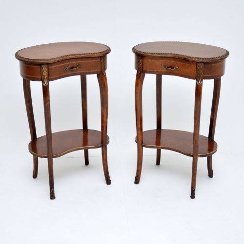 Pair of Antique French Mahogany Kidney Side Tables