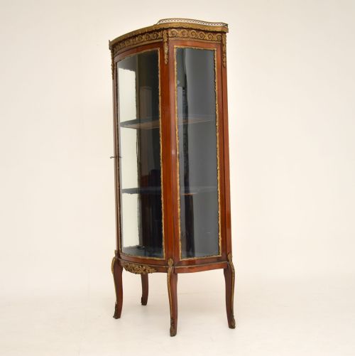 Antique French Mahogany & Marble Display Cabinet Vitrine
