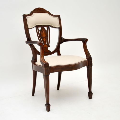 Antique Edwardian Inlaid Mahogany Armchair