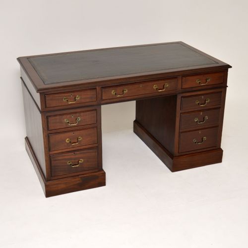 Antique Mahogany Leather Top Pedestal Desk