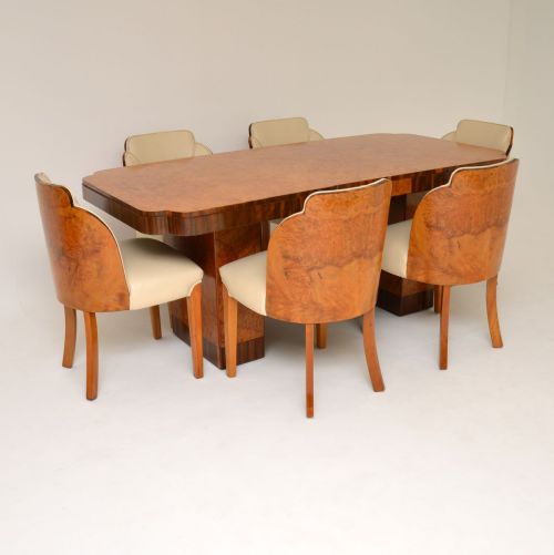 Art Deco Burr Walnut Dining Table & Cloud Back Chairs by Epstein