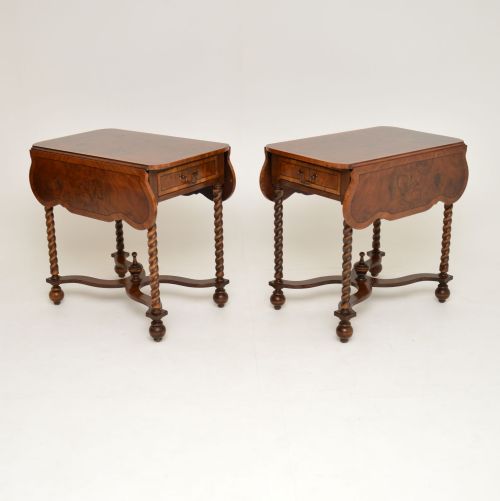 Pair of Antique Burr Walnut Drop Leaf Side Tables
