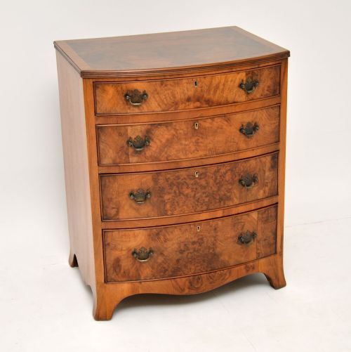 Antique Burr Walnut Bow Front Chest of Drawers