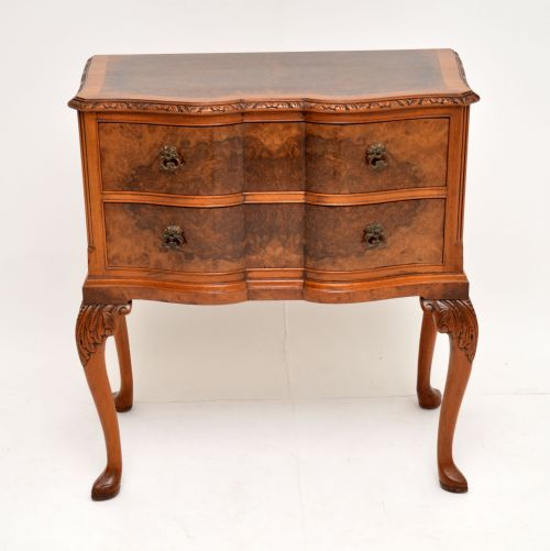 fig 1. Antique Burr Walnut Lowboy Chest on Legs
