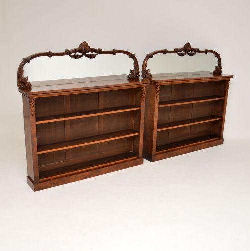 fig 1. Pair of Antique Victorian Burr Walnut Mirrored Bookcases