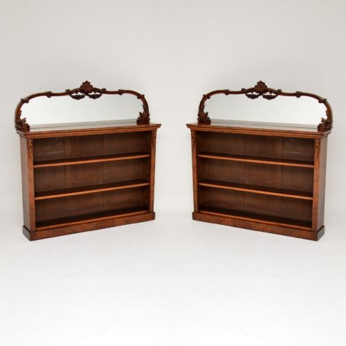 Pair of Antique Victorian Burr Walnut Mirrored Bookcases