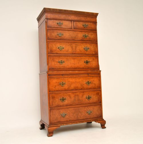 Antique Burr Elm Chest on Chest of Drawers