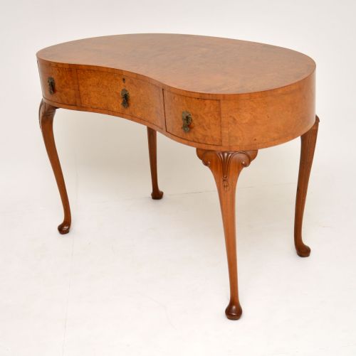 fig 1. Antique Burr Walnut Kidney Shaped Desk by Waring & Gillows