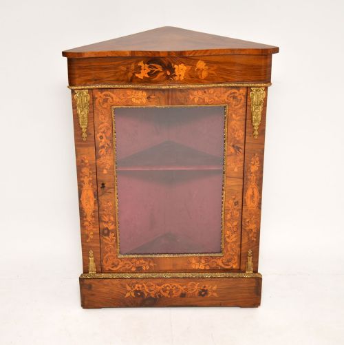 Antique Victorian Inlaid Walnut Corner Cabinet
