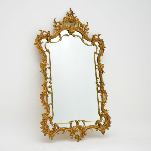 Large Antique Chippendale Style Gilt Brass Mirror
