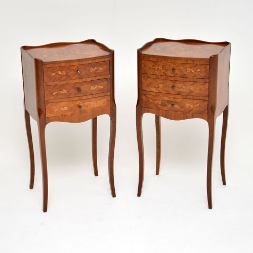 Pair of Antique French Inlaid Marquetry Bedside Tables
