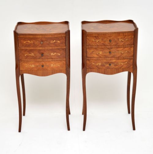 fig 1. Pair of Antique French Inlaid Marquetry Bedside Tables
