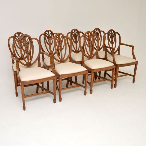 Set of 8 Antique Mahogany Shield Back Dining Chairs