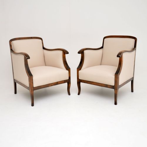 Pair of Antique Swedish Satin Birch Armchairs