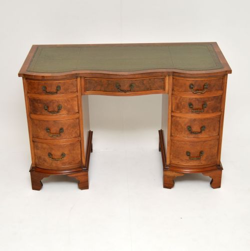 fig 1. Antique Burr Walnut Leather Top Pedestal Desk
