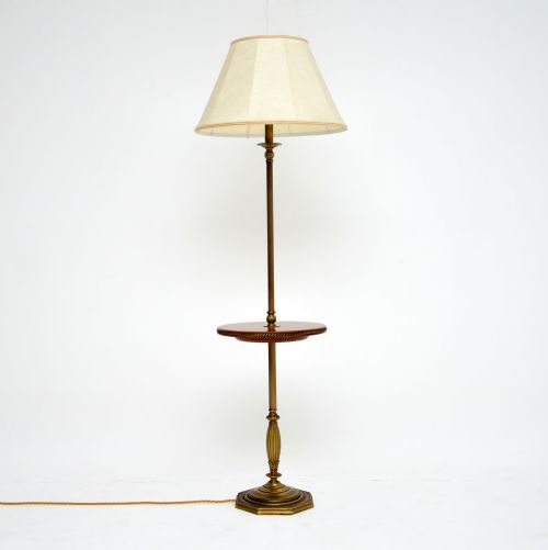Antique Brass & Mahogany Floor Lamp