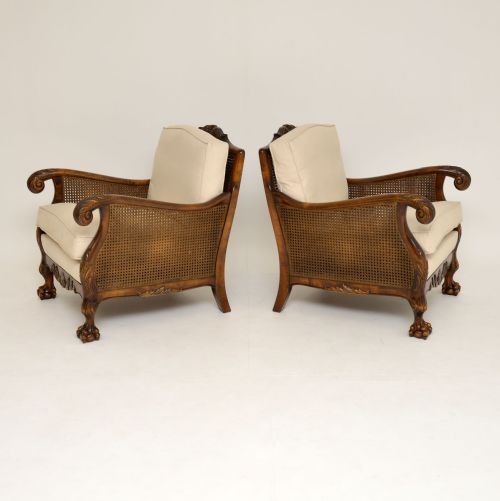 fig 1. Pair of Antique Swedish Satin Birch Bergere Armchairs