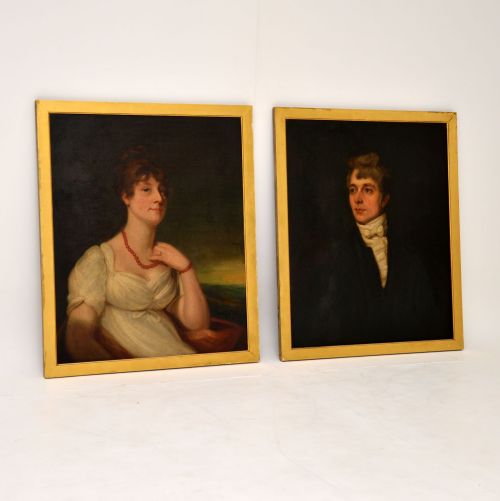 Pair of Antique 19th Century Oil Painting Portraits