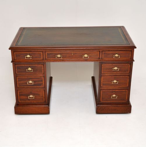 fig 1. Antique Victorian Inlaid Mahogany Pedestal Desk