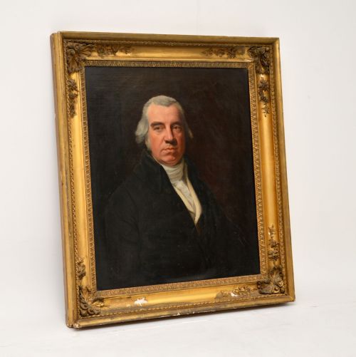 Antique Gilt Wood Framed Oil Painting Portrait
