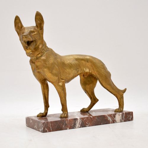 fig 1. Large Antique Gilt Bronze Dog Sculpture by Robert Bousquet