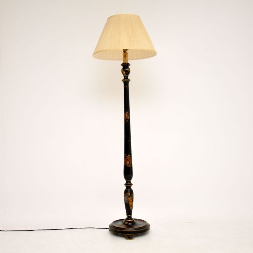Antique Lacquered Chinoiserie Lamp Stand & Shade