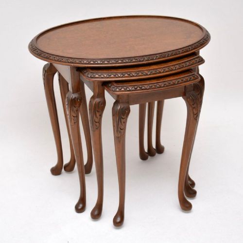 Antique Burr Walnut Nest of Three Tables
