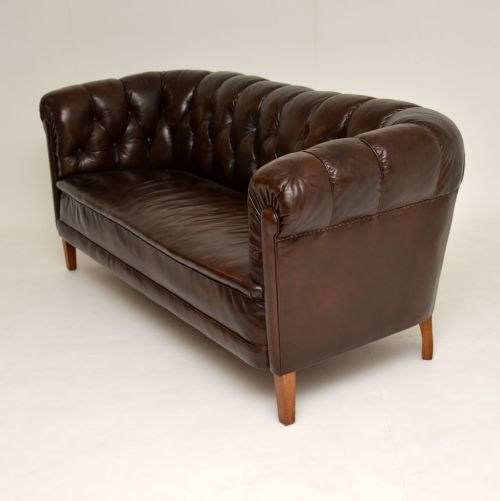 fig 1. Antique Swedish Leather Chesterfield Sofa