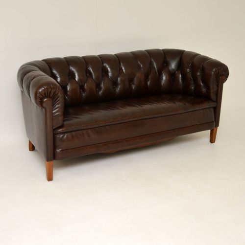 Antique Swedish Leather Chesterfield Sofa