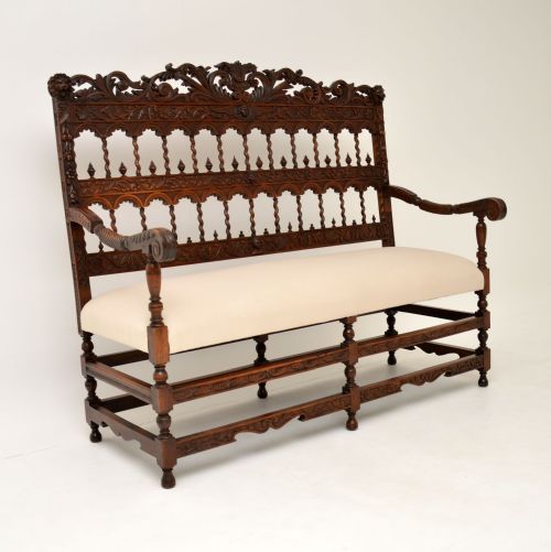 Very Impressive Antique Finely Carved Walnut Settee
