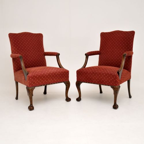Pair of Antique Mahogany Chippendale Style Armchairs