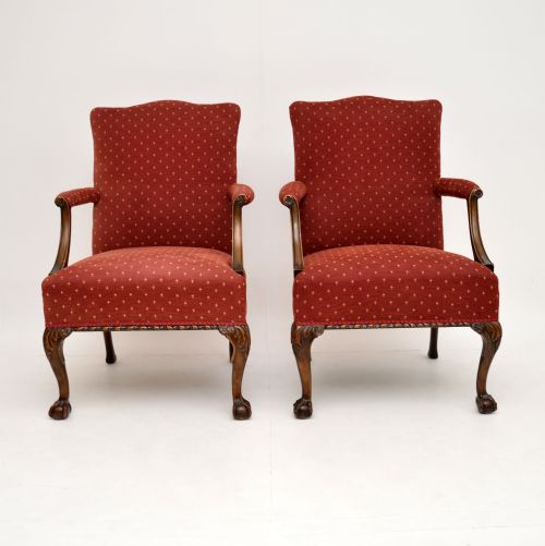 fig 1. Pair of Antique Mahogany Chippendale Style Armchairs