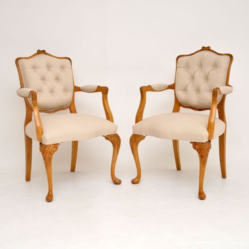 Pair of Antique Walnut Salon Armchairs