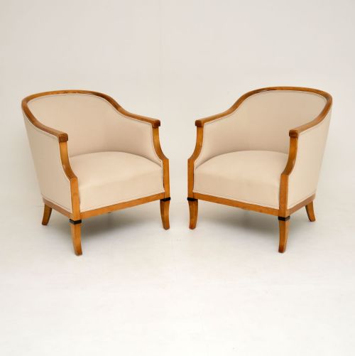 Pair of Antique Swedish Satin Birch Armchairs