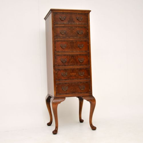 Antique Burr Walnut Tall Boy Chest of Drawers
