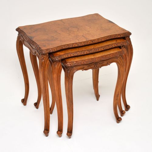 Antique French Burr Walnut Nest of 3 Tables