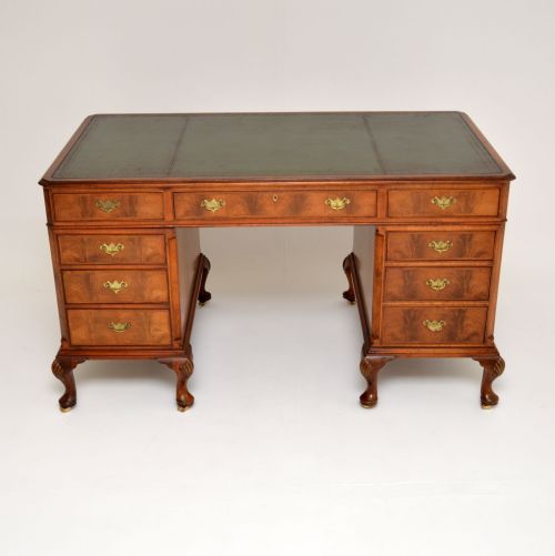 fig 1. Large Antique Walnut Leather Top Pedestal Desk