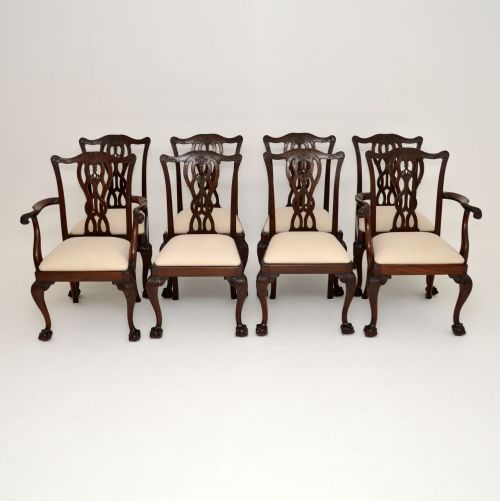 Set of 8 Antique Mahogany Chippendale Style Dining Chairs
