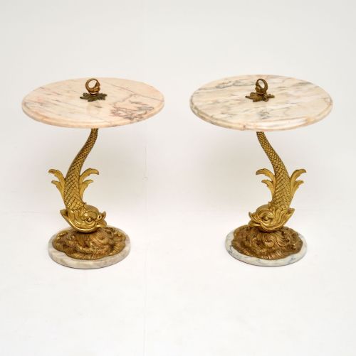 Pair of Antique Marble & Brass Side Tables