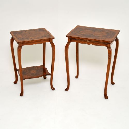 Pair of Matched Burr Walnut Edwardian Side Tables
