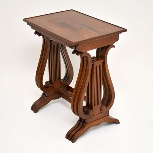 Antique Regency Style Yew Wood Nest of 3 Tables