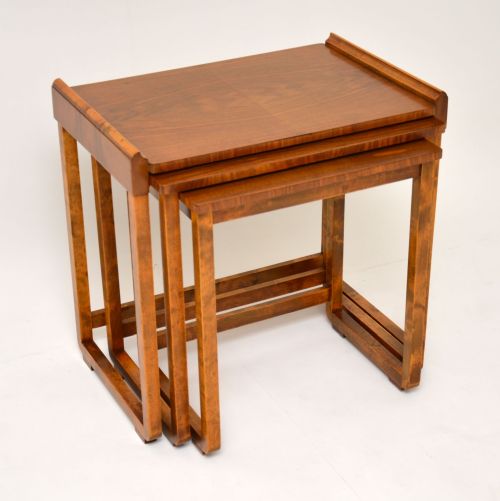 Original Art Deco Figured Walnut Nest of 3 Tables