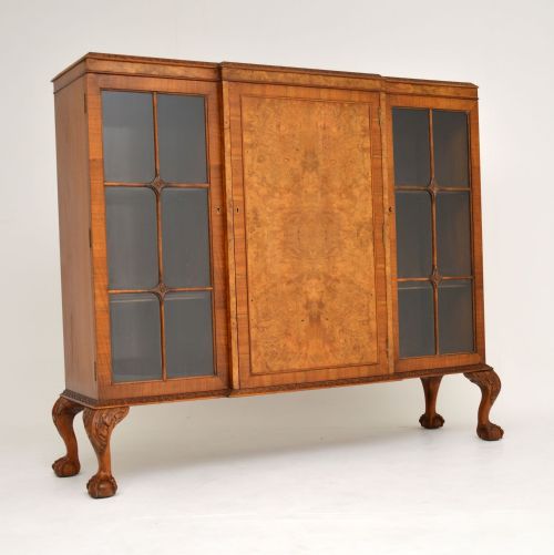 Antique Queen Anne Style Burr Walnut Bookcase