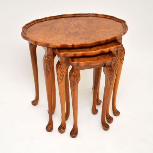 Antique Burr Walnut Pie Crust Nest of 3 Tables
