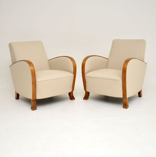 Pair of Swedish Art Deco Satin Birch Armchairs
