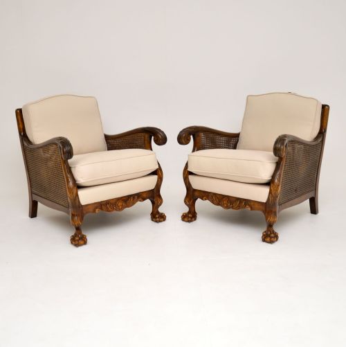 Pair of Antique Swedish Satin Birch Bergere Armchairs
