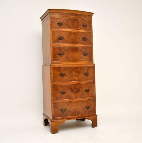 Antique Georgian Style Burr Walnut Chest on Chest
